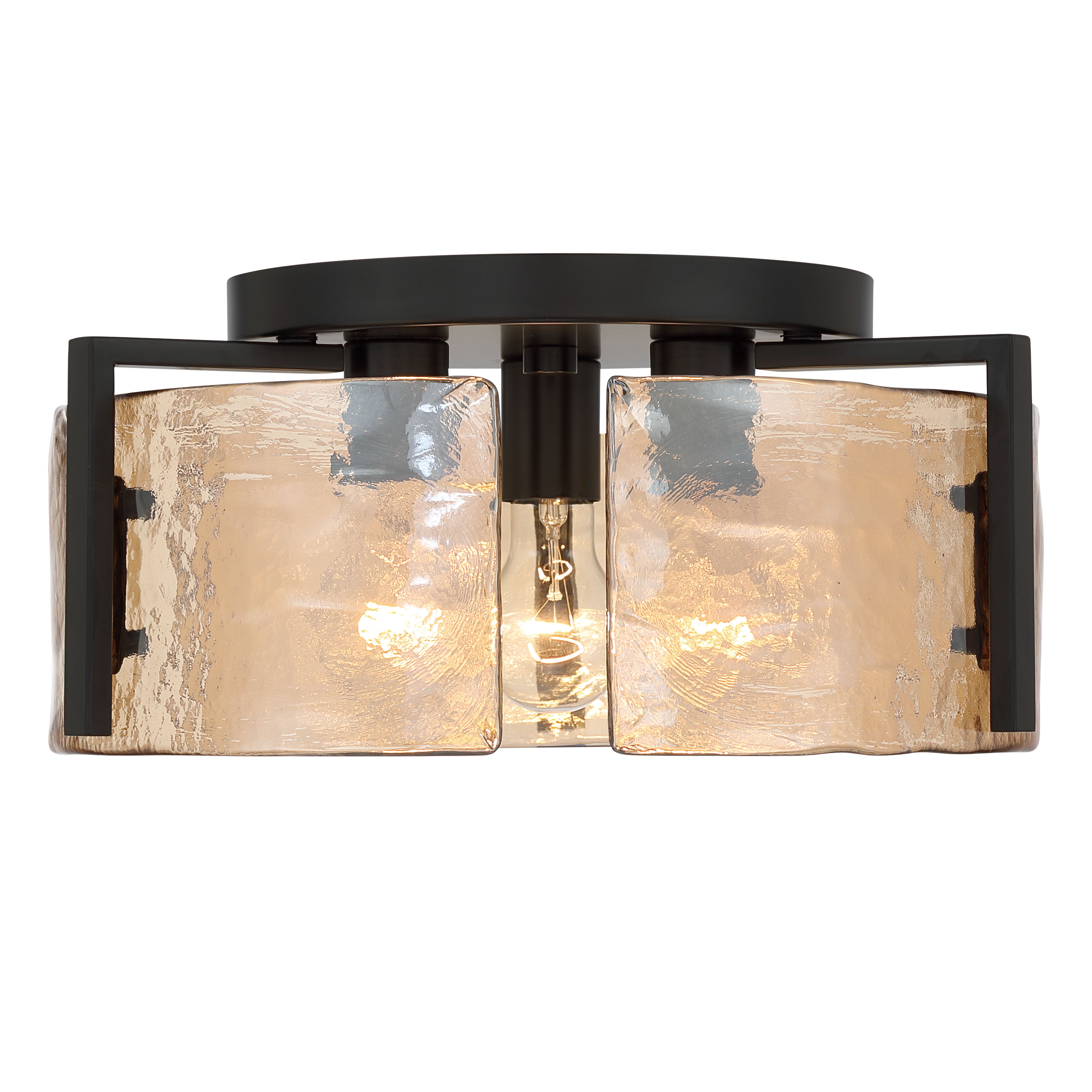 Aenon 3-light Flush Mount in Matte Black with Amber Water Glass - - Golden Lighting