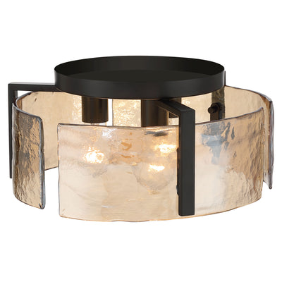 Aenon 3-light Flush Mount in Matte Black with Amber Water Glass - - Golden Lighting