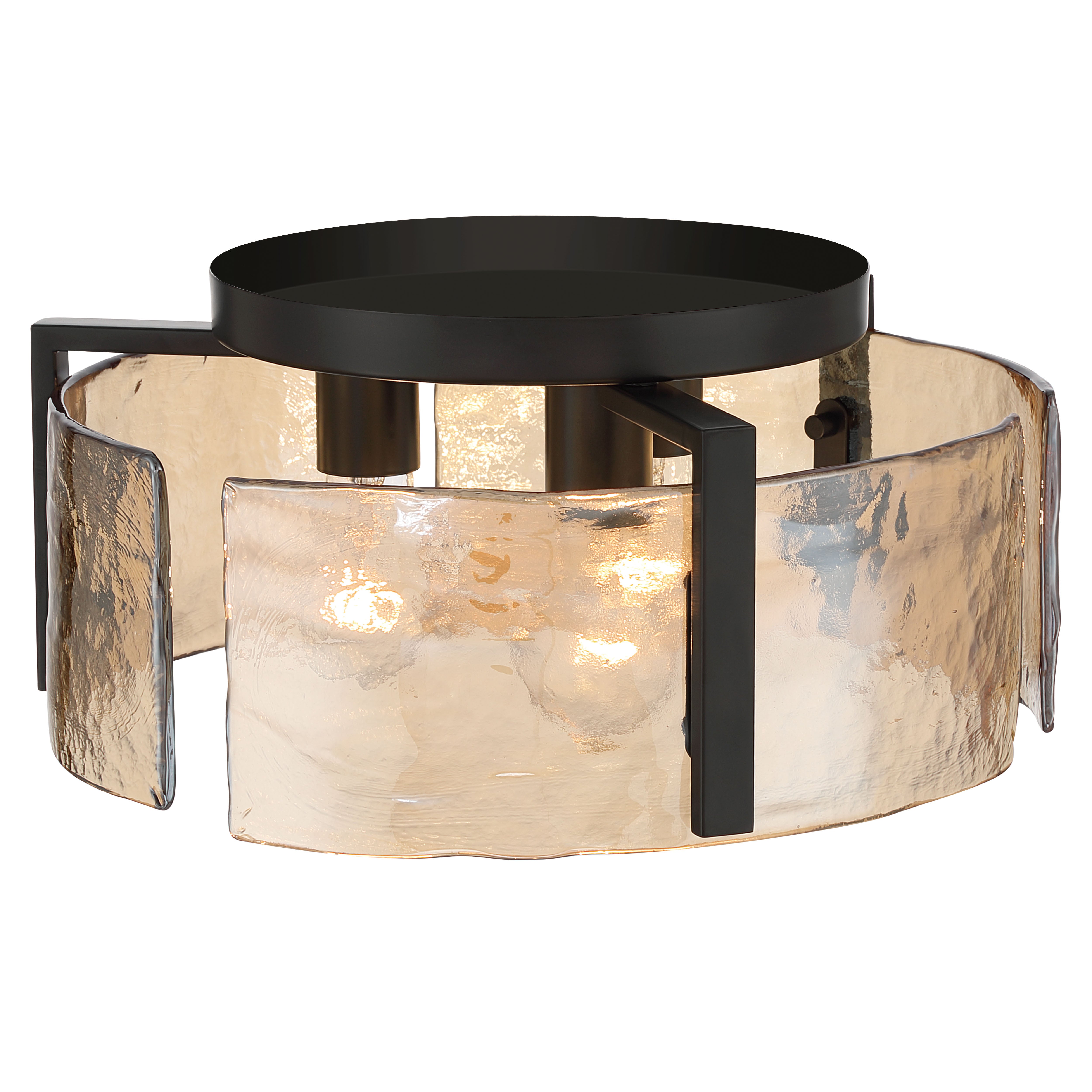 Aenon 3-light Flush Mount in Matte Black with Amber Water Glass - - Golden Lighting