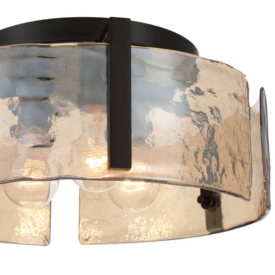Aenon 3-light Flush Mount in Matte Black with Amber Water Glass - - Golden Lighting