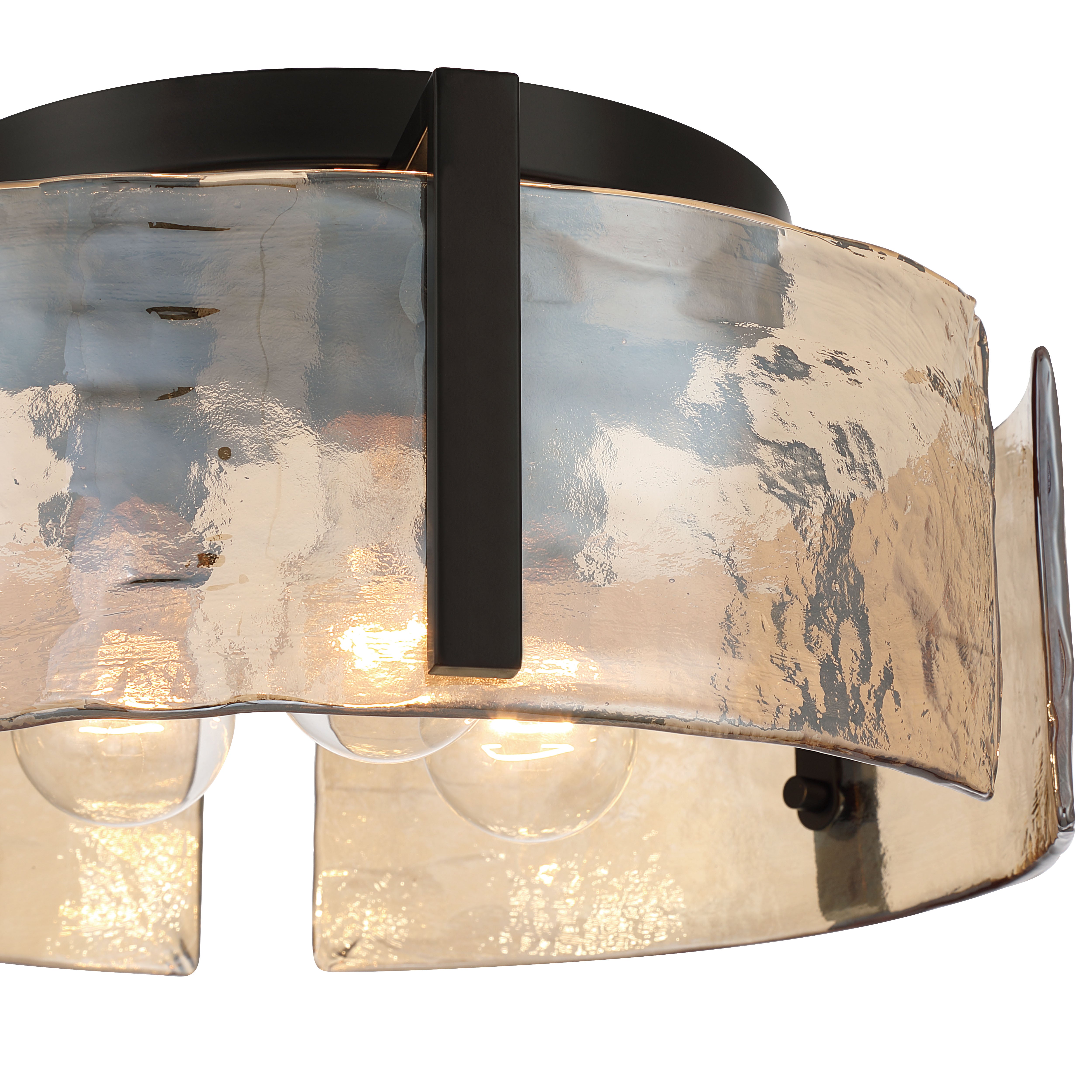 Aenon 3-light Flush Mount in Matte Black with Amber Water Glass - - Golden Lighting
