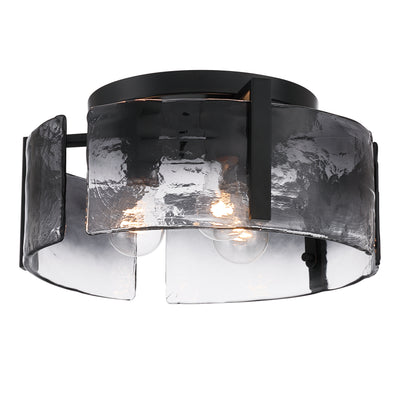 Aenon 3-light Flush Mount in Matte Black with Smokey Water Glass - - Golden Lighting