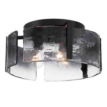 Aenon 3-light Flush Mount in Matte Black with Smokey Water Glass - - Golden Lighting