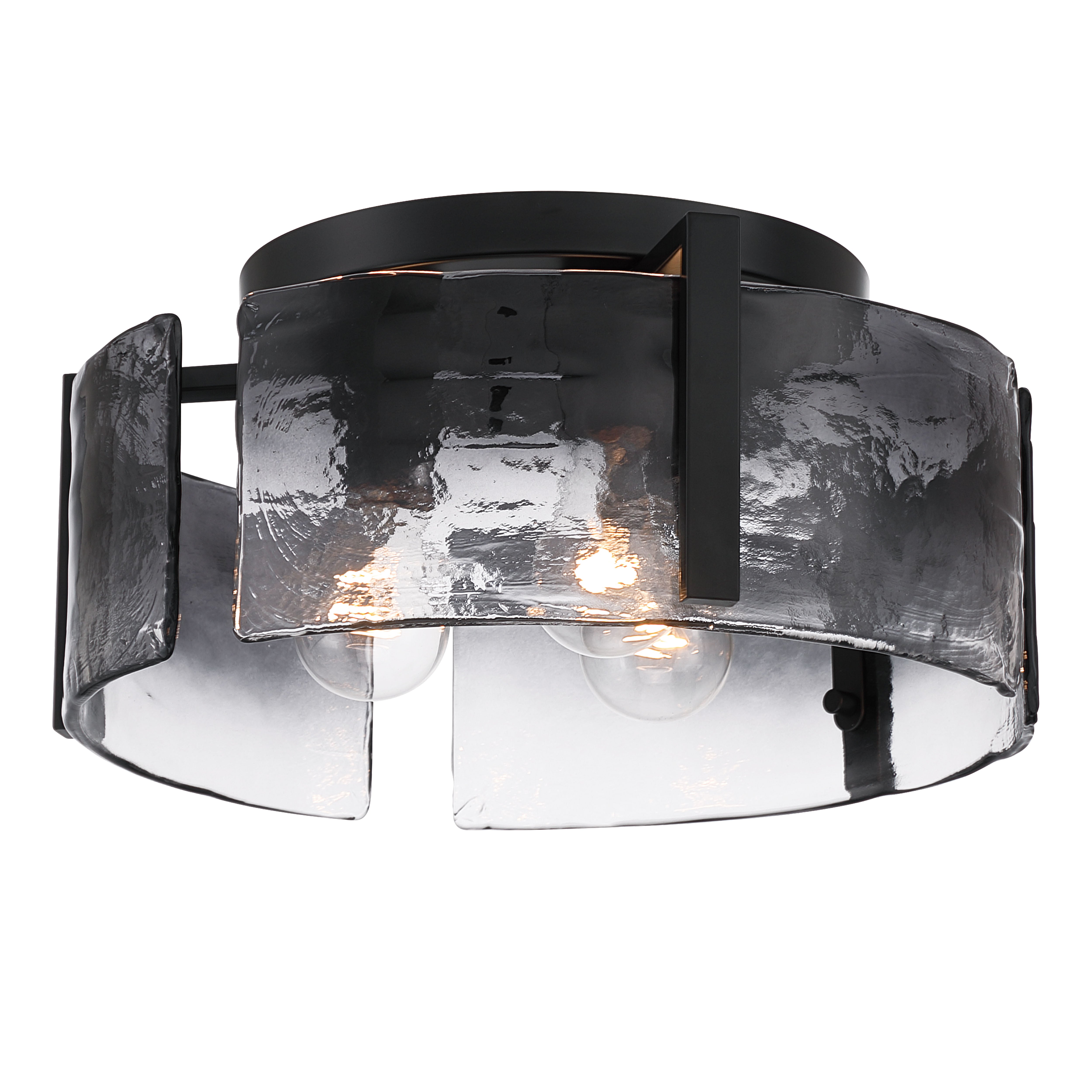 Aenon 3-light Flush Mount in Matte Black with Smokey Water Glass - - Golden Lighting
