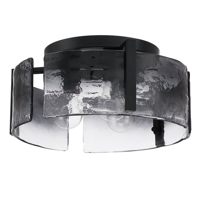 Aenon 3-light Flush Mount in Matte Black with Smokey Water Glass - - Golden Lighting
