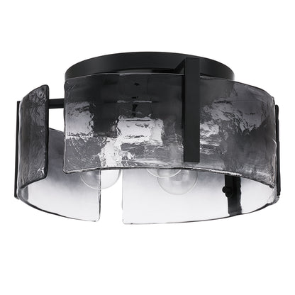 Aenon 3-light Flush Mount in Matte Black with Smokey Water Glass - - Golden Lighting