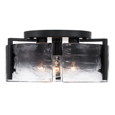 Aenon 3-light Flush Mount in Matte Black with Smokey Water Glass - - Golden Lighting