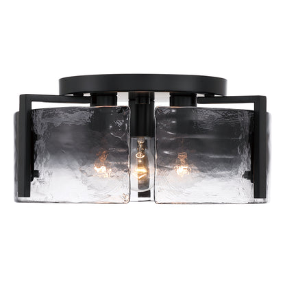 Aenon 3-light Flush Mount in Matte Black with Smokey Water Glass - - Golden Lighting