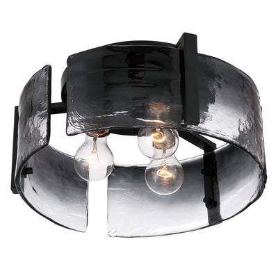 Aenon 3-light Flush Mount in Matte Black with Smokey Water Glass - - Golden Lighting