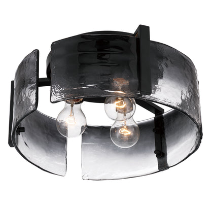 Aenon 3-light Flush Mount in Matte Black with Smokey Water Glass - - Golden Lighting