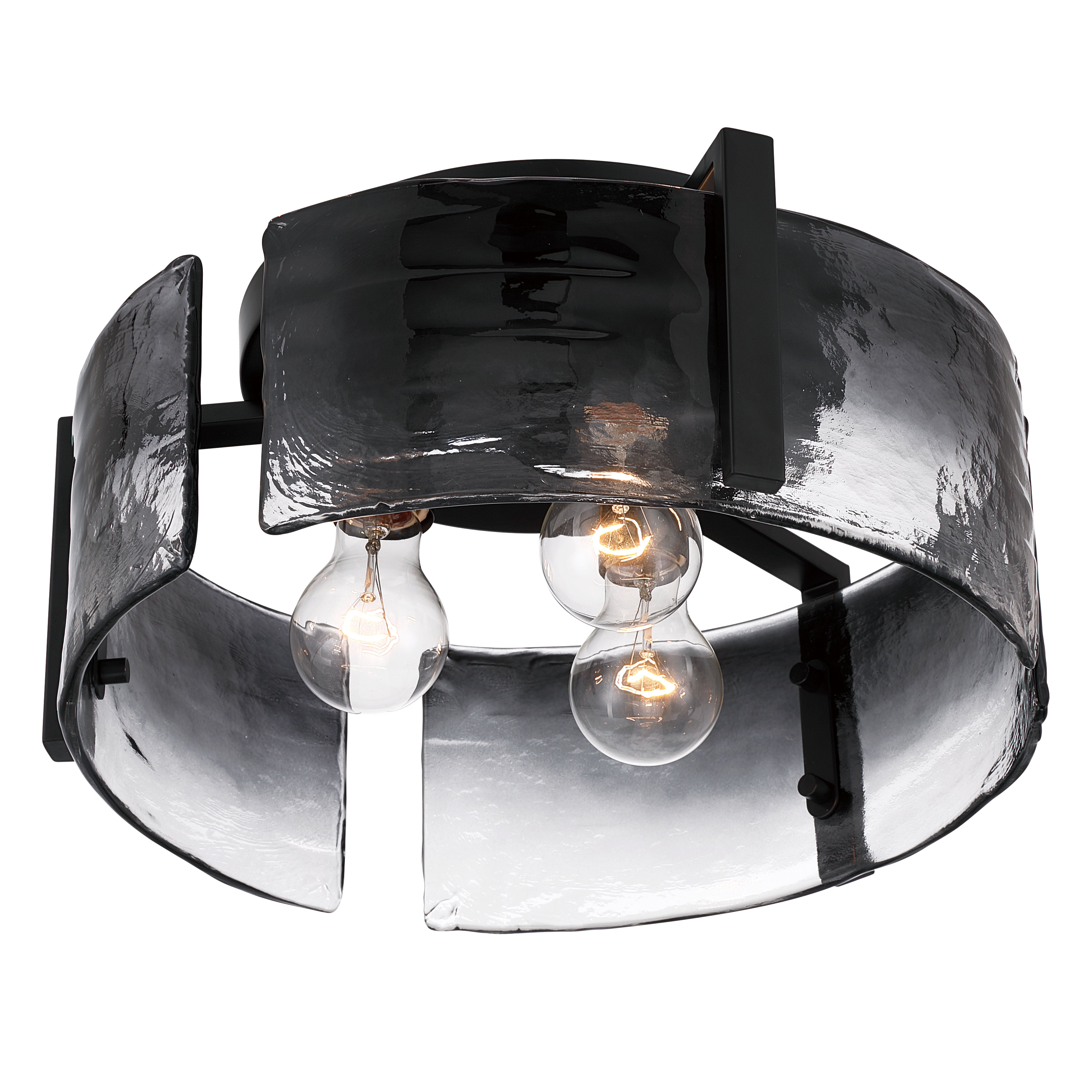 Aenon 3-light Flush Mount in Matte Black with Smokey Water Glass - - Golden Lighting