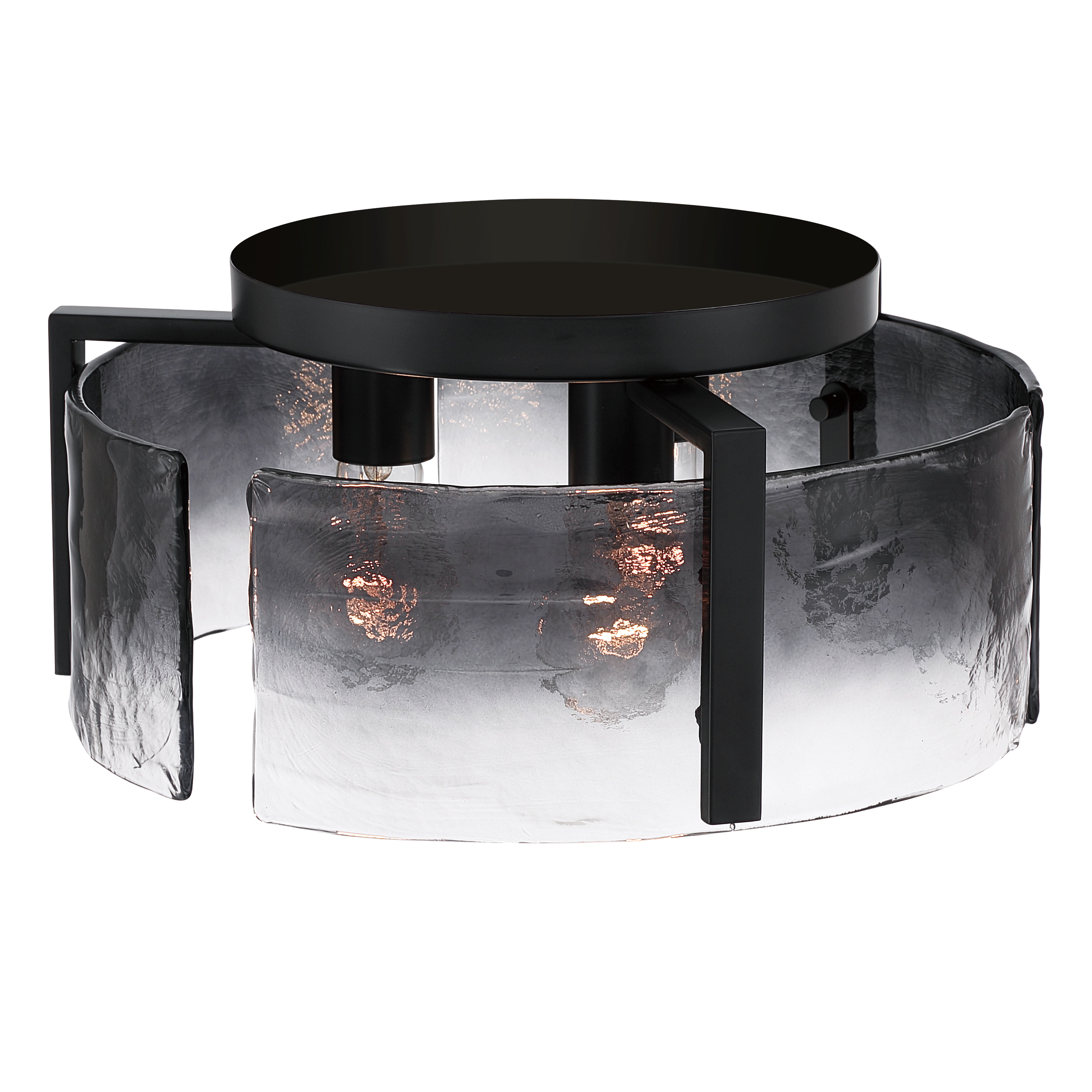 Aenon 3-light Flush Mount in Matte Black with Smokey Water Glass - - Golden Lighting