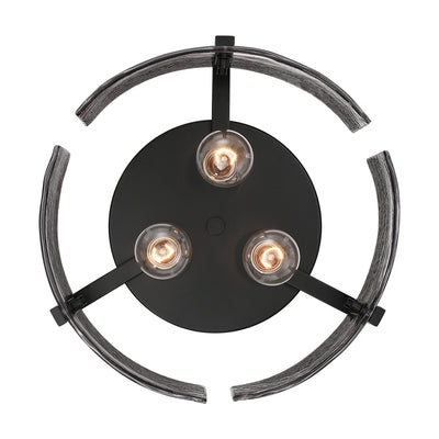 Aenon 3-light Flush Mount in Matte Black with Smokey Water Glass - - Golden Lighting