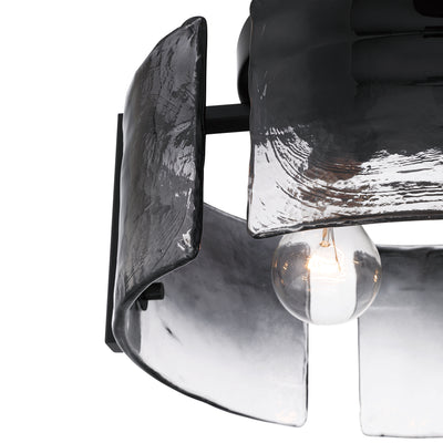 Aenon 3-light Flush Mount in Matte Black with Smokey Water Glass - - Golden Lighting