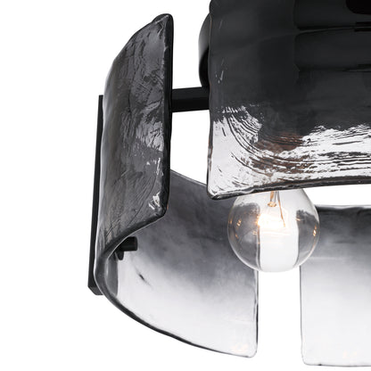 Aenon 3-light Flush Mount in Matte Black with Smokey Water Glass - - Golden Lighting