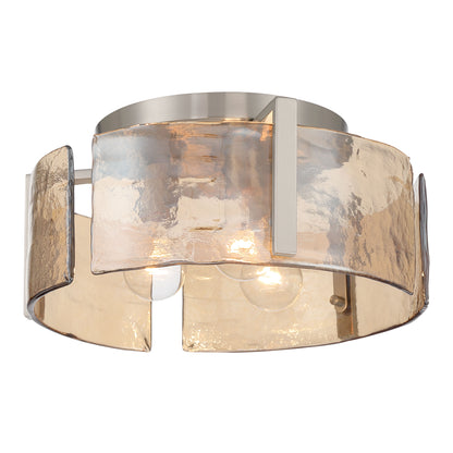 Aenon 3-light Flush Mount in Pewter with Amber Water Glass - - Golden Lighting
