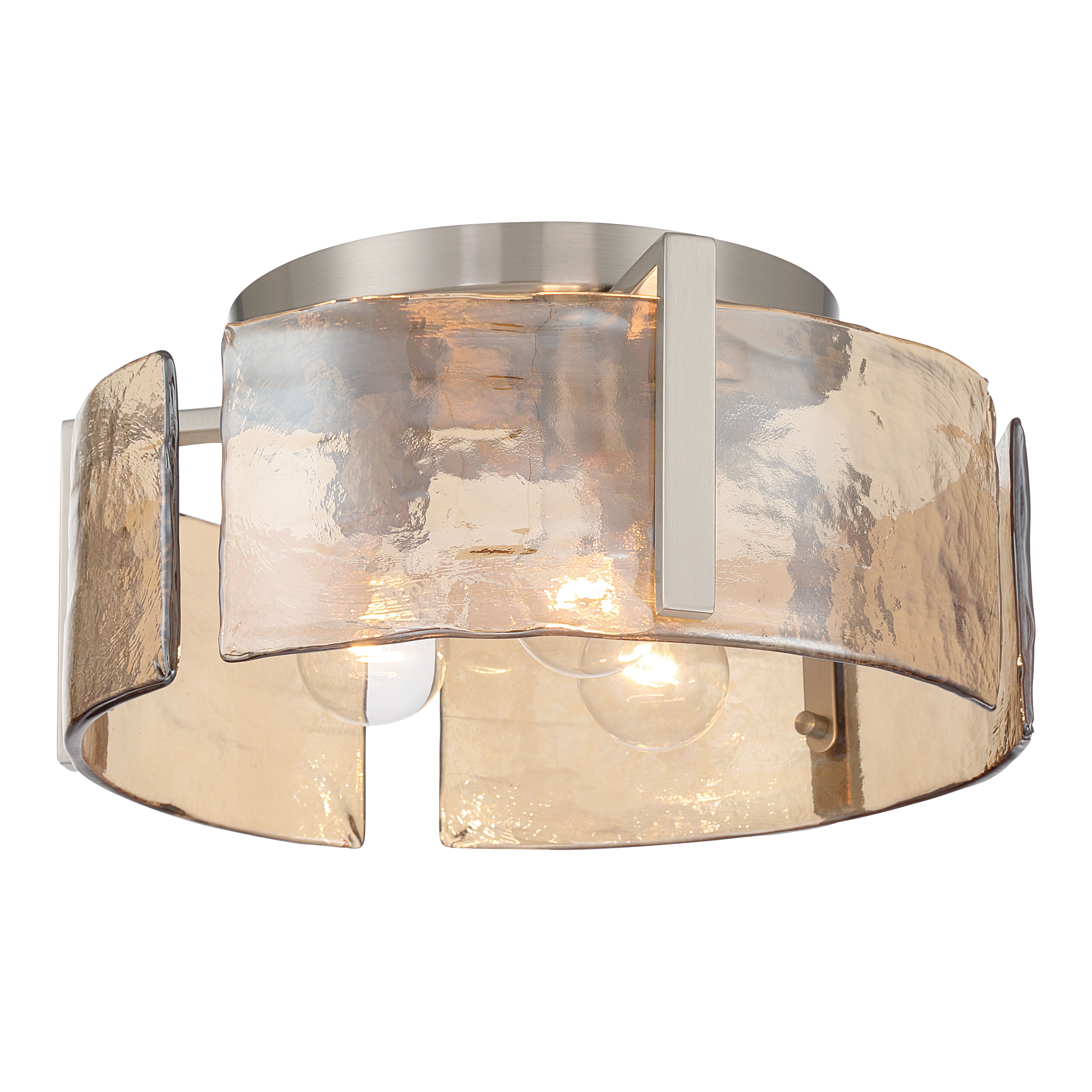 Aenon 3-light Flush Mount in Pewter with Amber Water Glass - - Golden Lighting