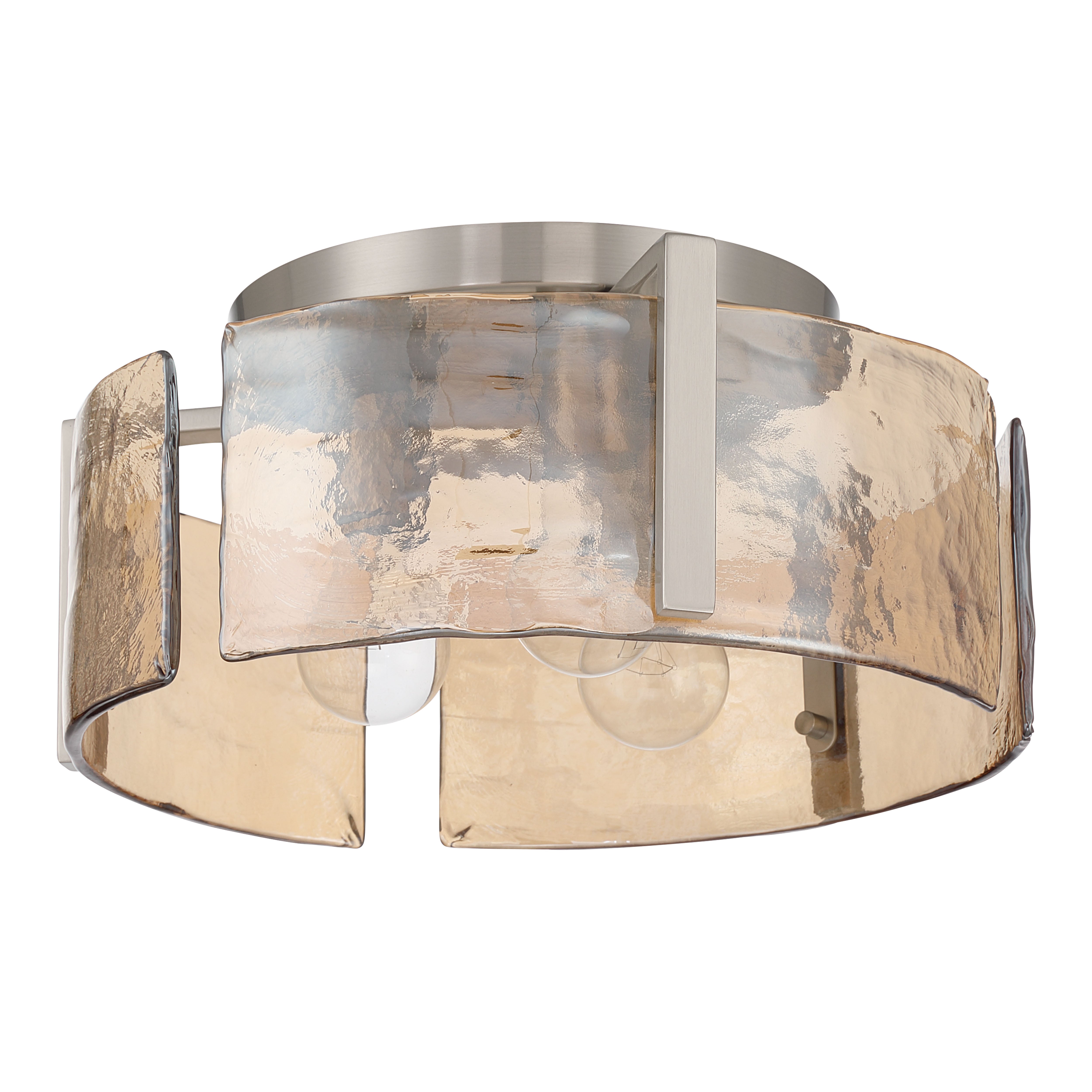 Aenon 3-light Flush Mount in Pewter with Amber Water Glass - - Golden Lighting