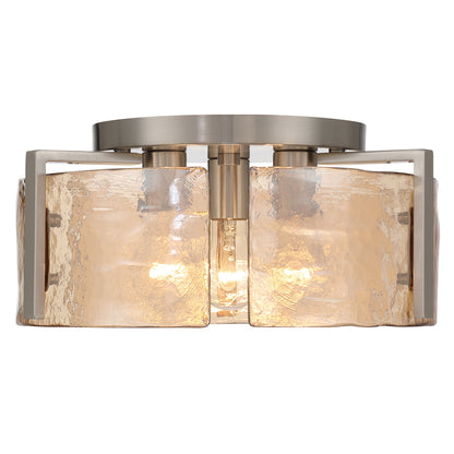 Aenon 3-light Flush Mount in Pewter with Amber Water Glass - - Golden Lighting