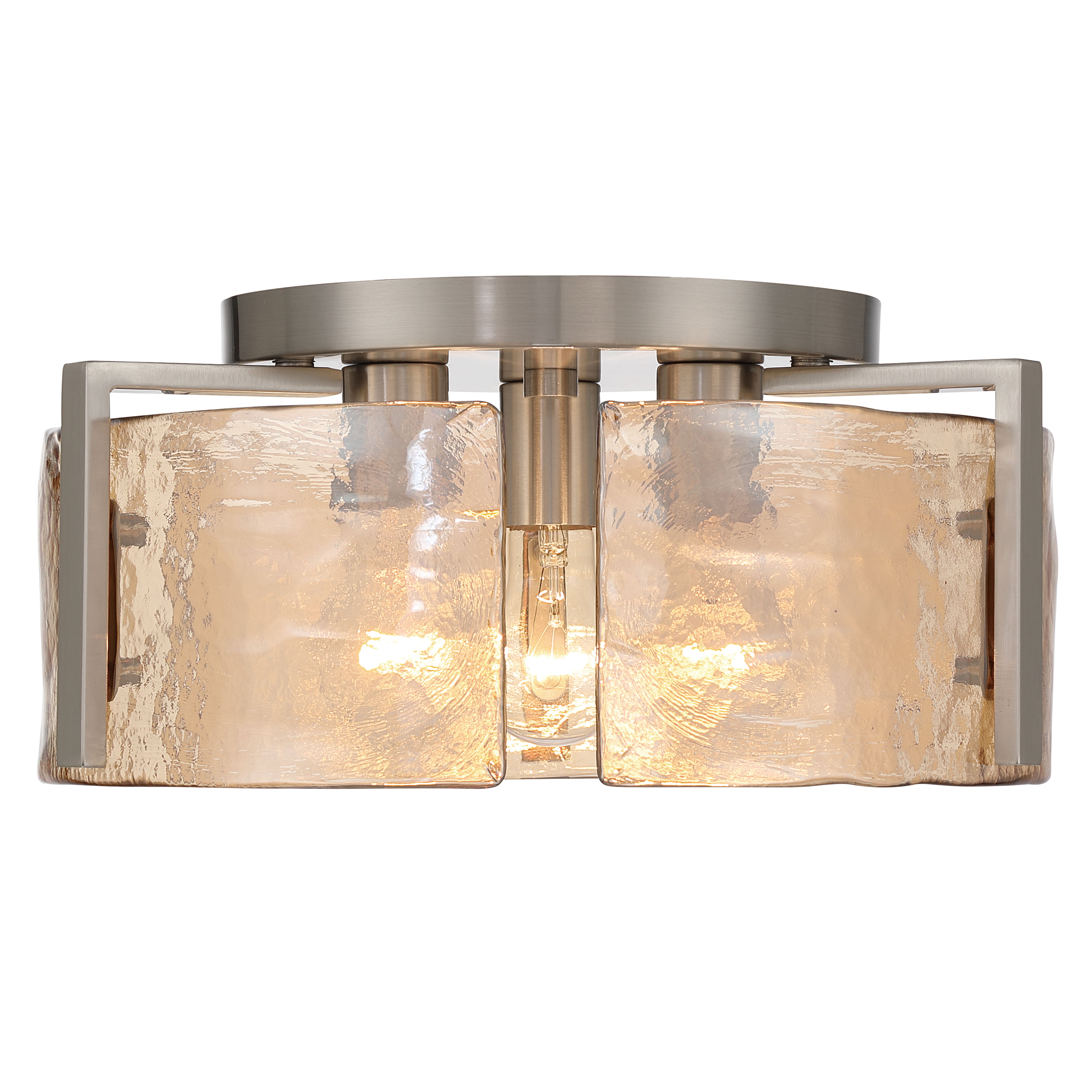 Aenon 3-light Flush Mount in Pewter with Amber Water Glass - - Golden Lighting