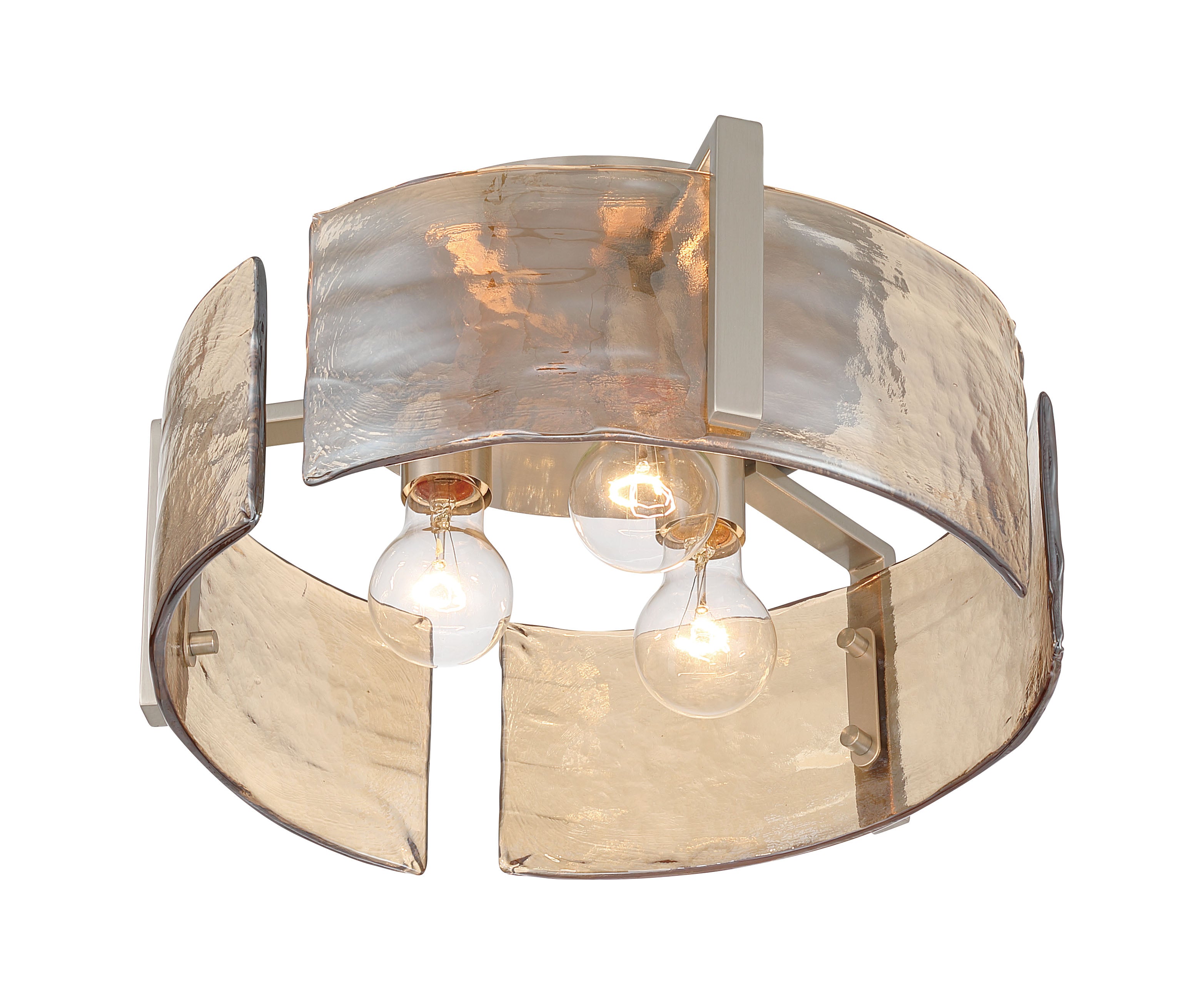 Aenon 3-light Flush Mount in Pewter with Amber Water Glass - - Golden Lighting