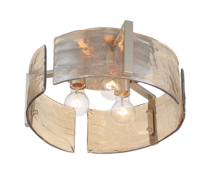 Aenon 3-light Flush Mount in Pewter with Amber Water Glass - - Golden Lighting