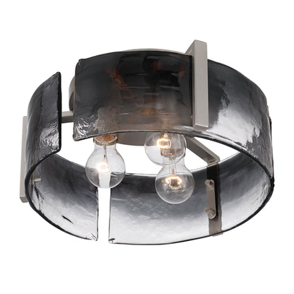 Aenon 3-light Flush Mount in Pewter with Smokey Water Glass - - Golden Lighting