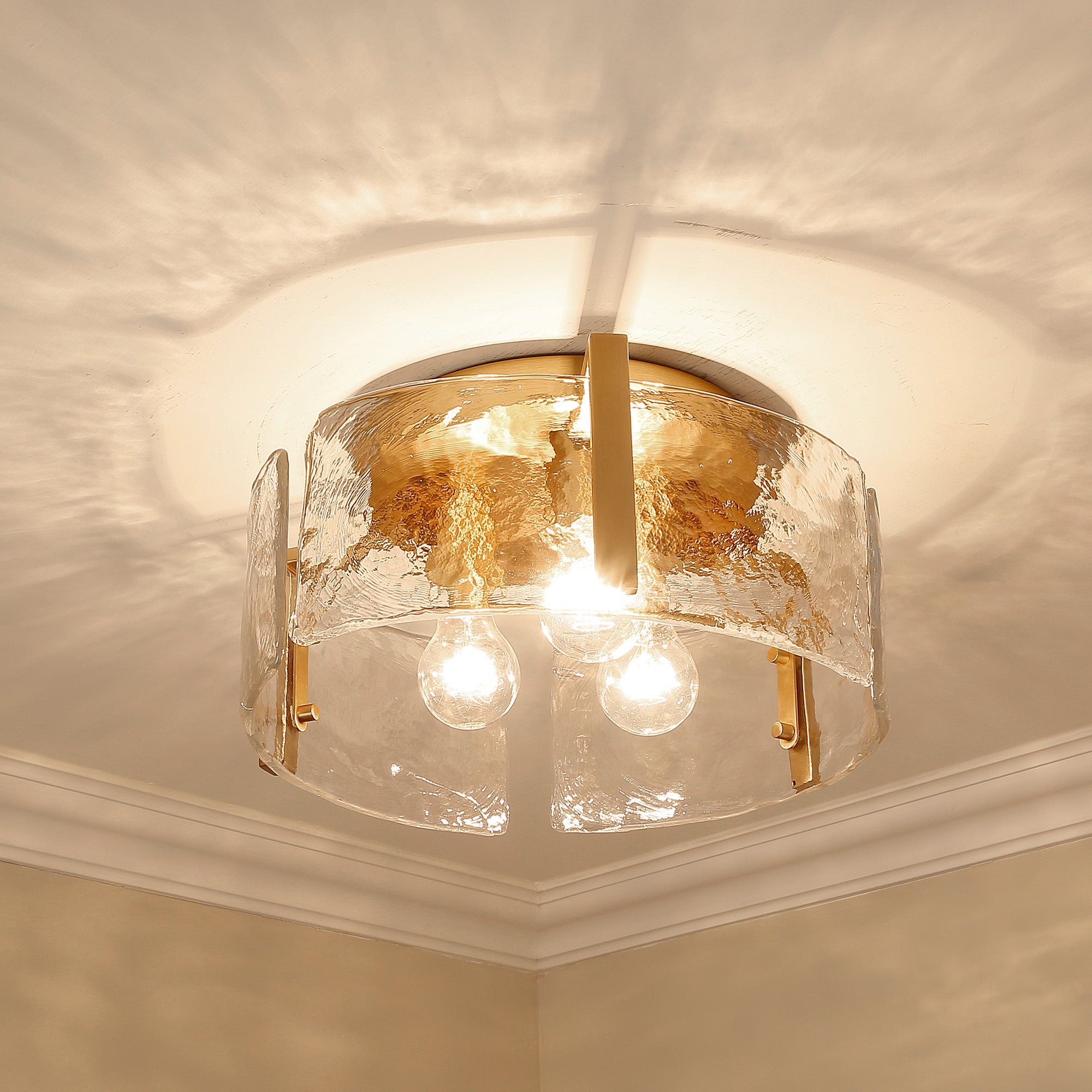 Aenon 3-light Flush Mount in Brushed Champagne Brass - - Golden Lighting