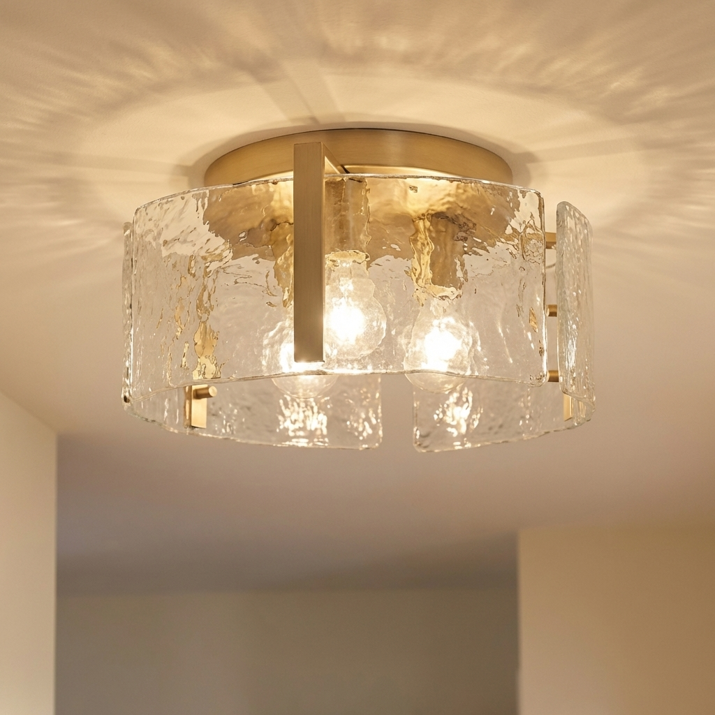 Aenon 3-light Flush Mount in Brushed Champagne Brass, alternate view - Golden Lighting