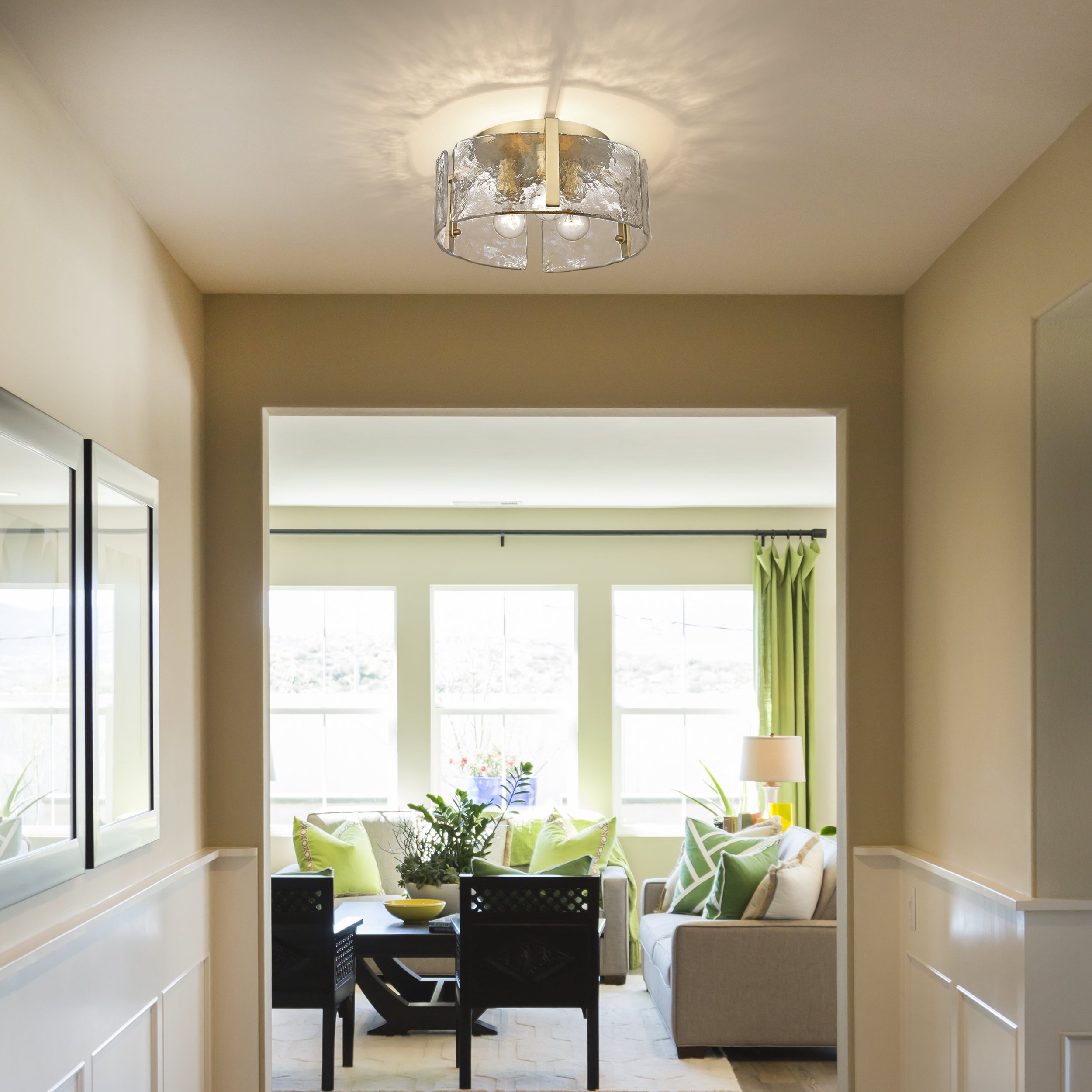 Yep by Golden Lighting Aenon 3-light Flush Mount in Brushed Champagne Brass