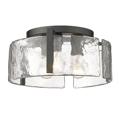 Aenon 3-Light Flush Mount in Matte Black with Hammered Water Glass - - Golden Lighting