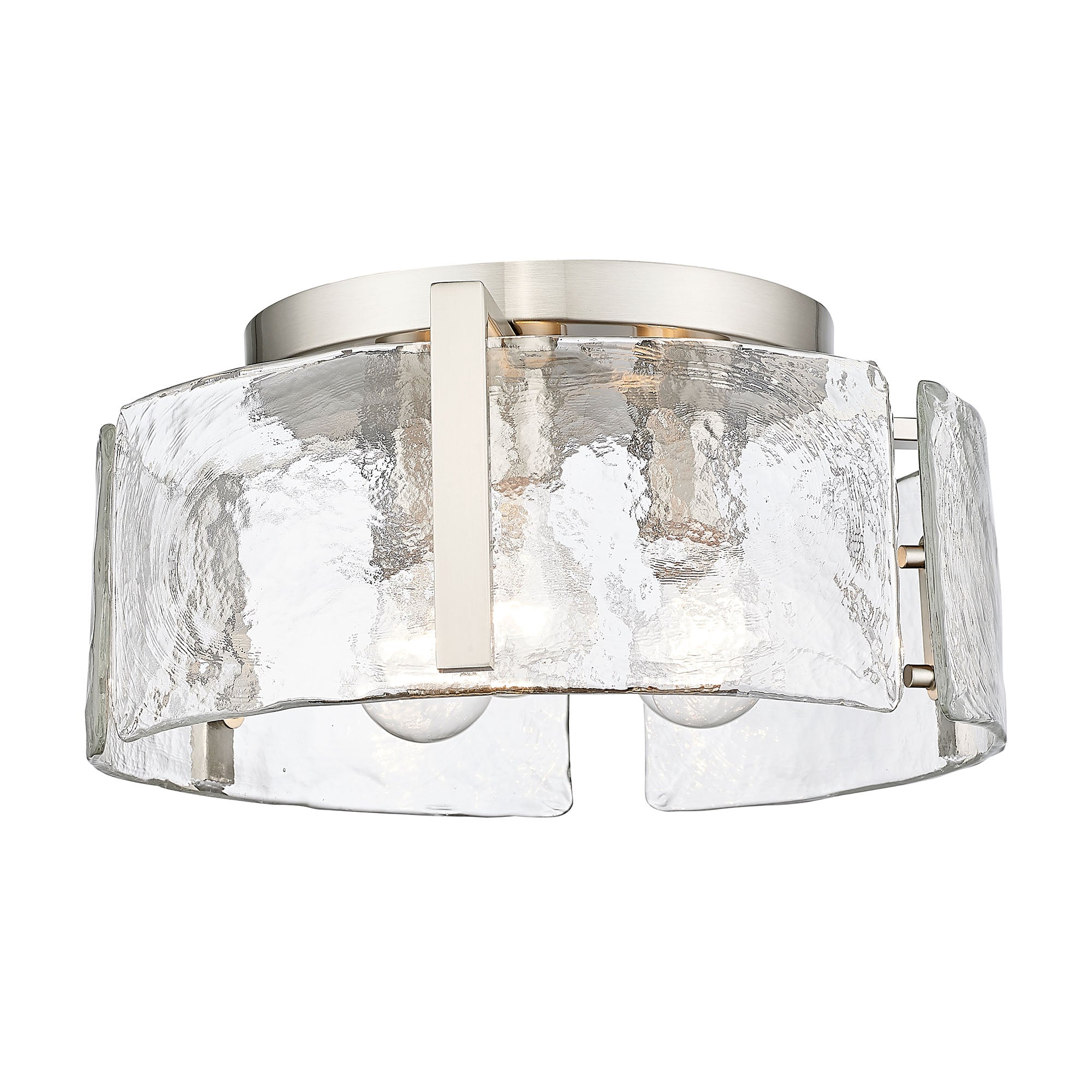 Aenon PW 3 Light Flush Mount in Pewter with Hammered Water Glass Shade - - Golden Lighting