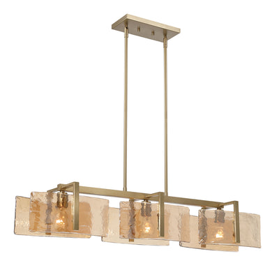 Aenon 3-light Island Light in Brushed Champagne Brass with Amber Water Glass - - Golden Lighting