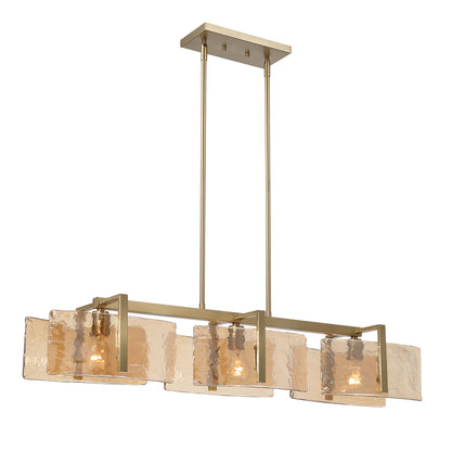 Aenon 3-light Island Light in Brushed Champagne Brass with Amber Water Glass - - Golden Lighting