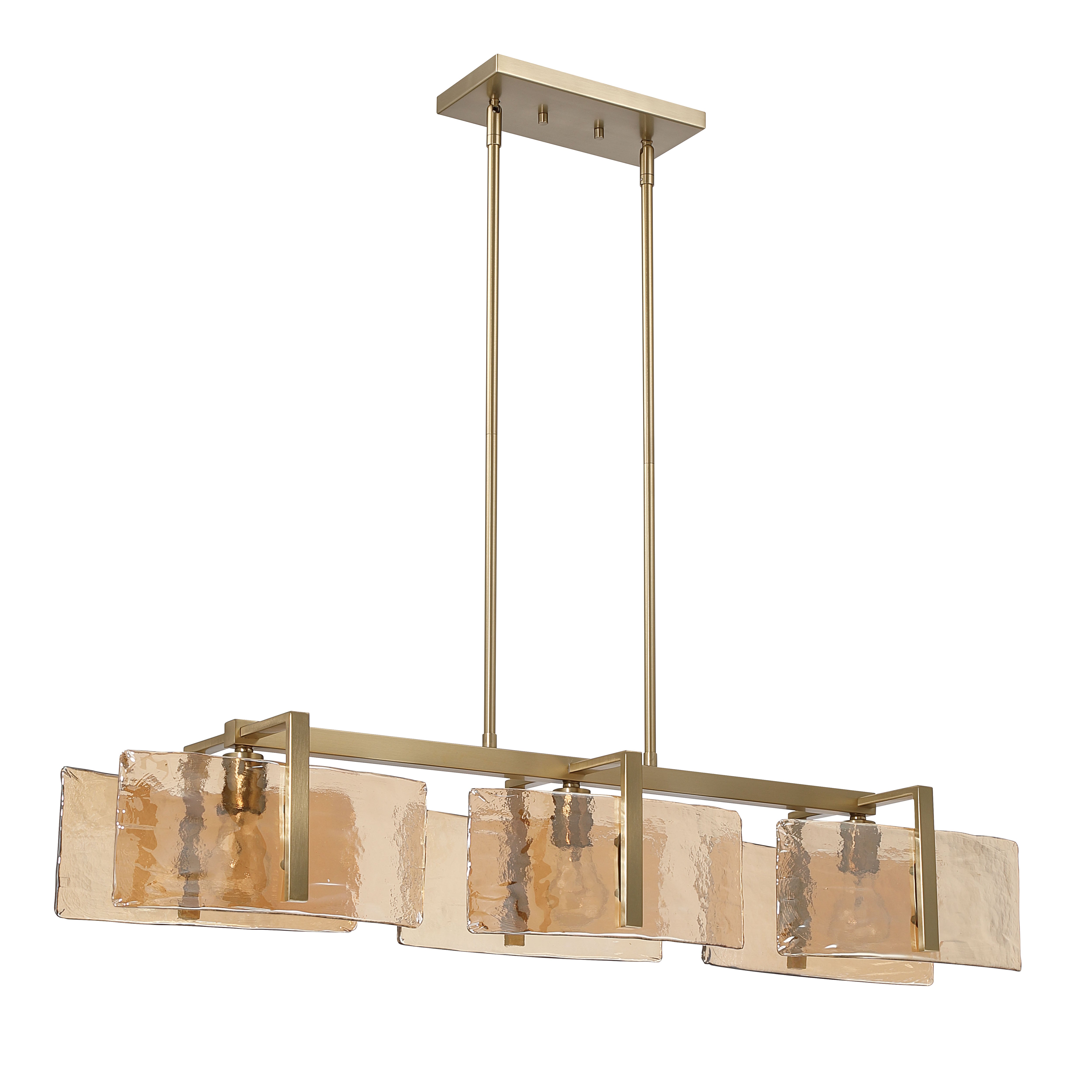 Aenon 3-light Island Light in Brushed Champagne Brass with Amber Water Glass - - Golden Lighting
