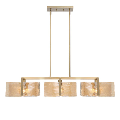 Aenon 3-light Island Light in Brushed Champagne Brass with Amber Water Glass - - Golden Lighting