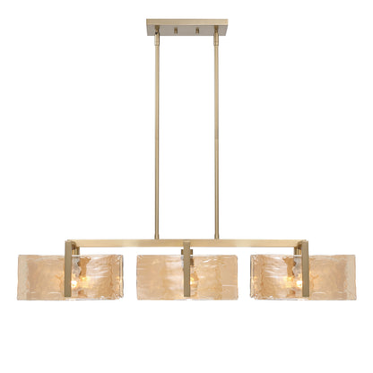 Aenon 3-light Island Light in Brushed Champagne Brass with Amber Water Glass - - Golden Lighting