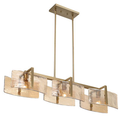 Aenon 3-light Island Light in Brushed Champagne Brass with Amber Water Glass - - Golden Lighting