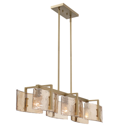Aenon 3-light Island Light in Brushed Champagne Brass with Amber Water Glass - - Golden Lighting