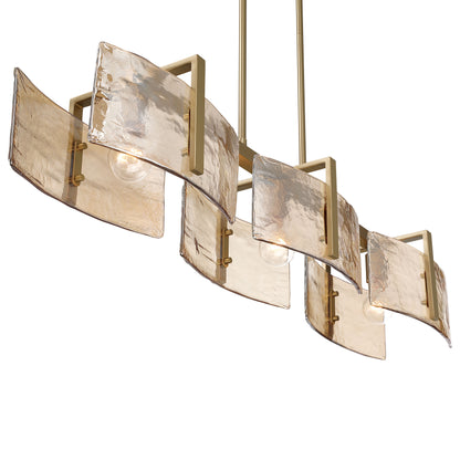 Aenon 3-light Island Light in Brushed Champagne Brass with Amber Water Glass - - Golden Lighting