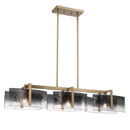 Yep by Golden Lighting Aenon 3-light Island Light in Brushed Champagne Brass with Smokey Water Glass - - Golden Lighting