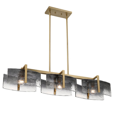 Yep by Golden Lighting Aenon 3-light Island Light in Brushed Champagne Brass with Smokey Water Glass - - Golden Lighting