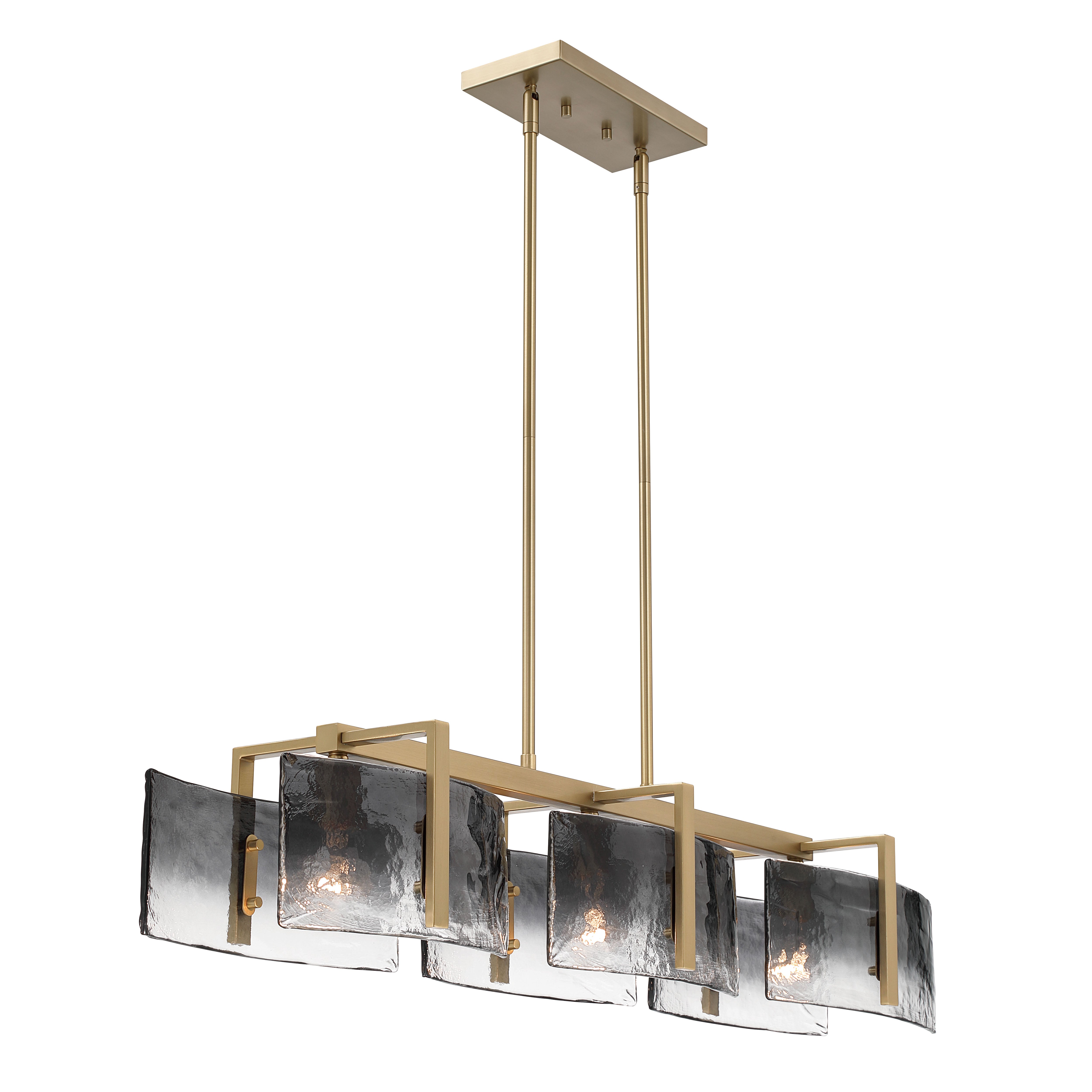 Yep by Golden Lighting Aenon 3-light Island Light in Brushed Champagne Brass with Smokey Water Glass - - Golden Lighting