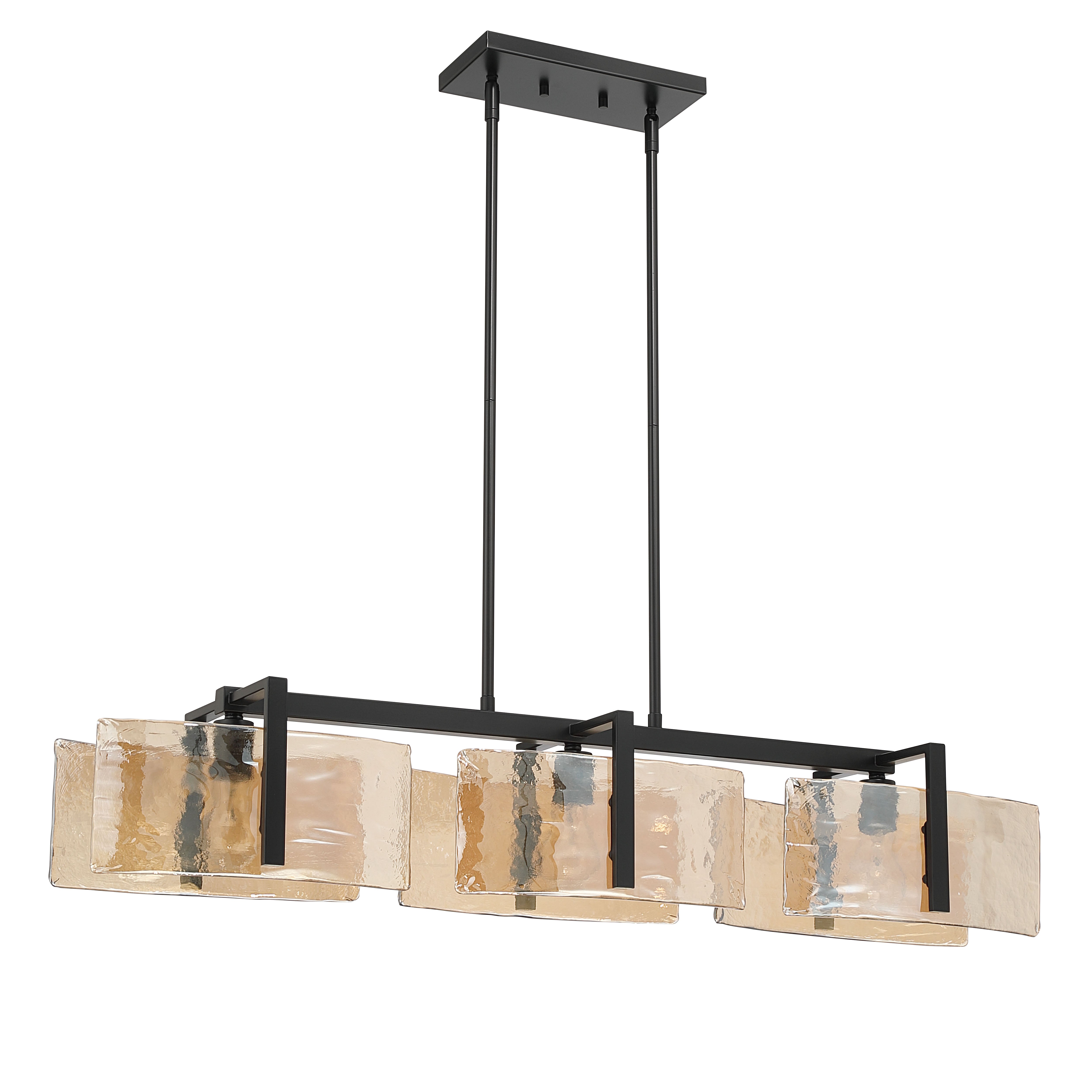 Aenon 3-light Island Light in Matte Black with Amber Water Glass - - Golden Lighting