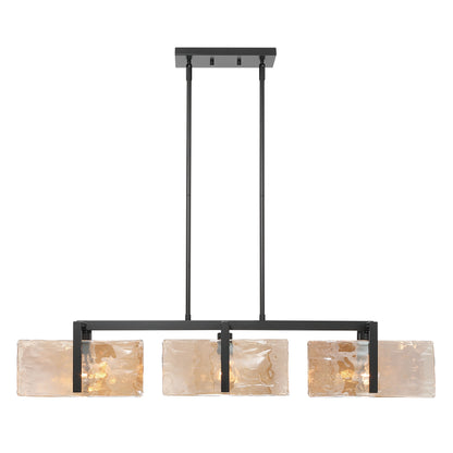 Aenon 3-light Island Light in Matte Black with Amber Water Glass - - Golden Lighting