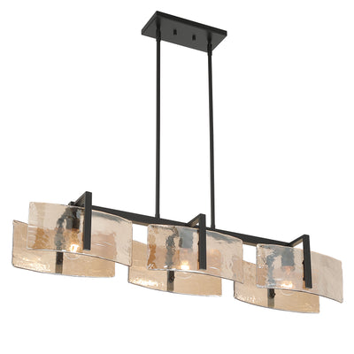 Aenon 3-light Island Light in Matte Black with Amber Water Glass - - Golden Lighting