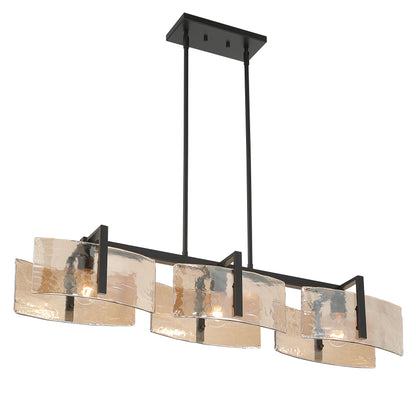Aenon 3-light Island Light in Matte Black with Amber Water Glass - - Golden Lighting