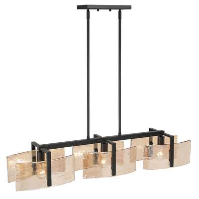 Aenon 3-light Island Light in Matte Black with Amber Water Glass - - Golden Lighting