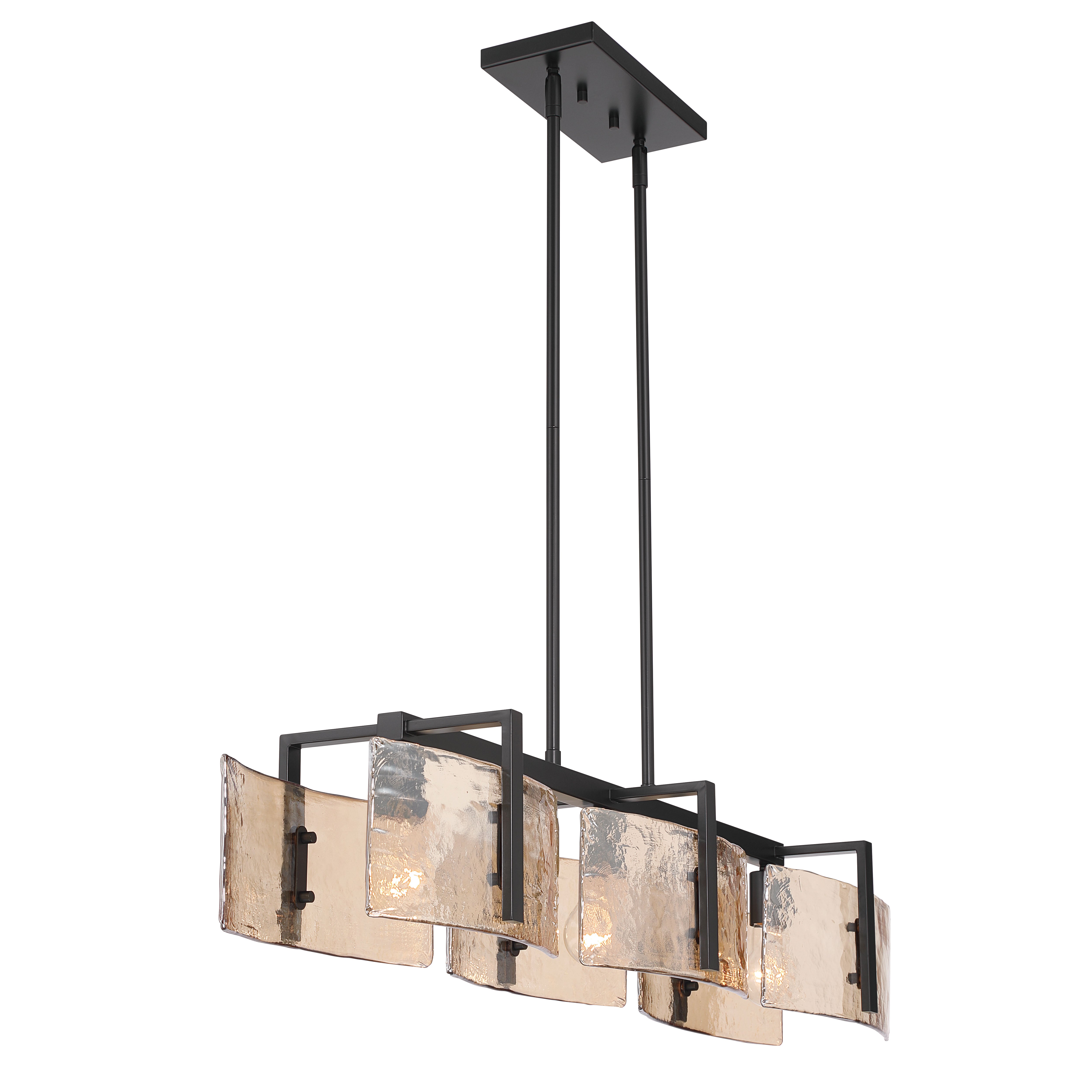 Aenon 3-light Island Light in Matte Black with Amber Water Glass - - Golden Lighting
