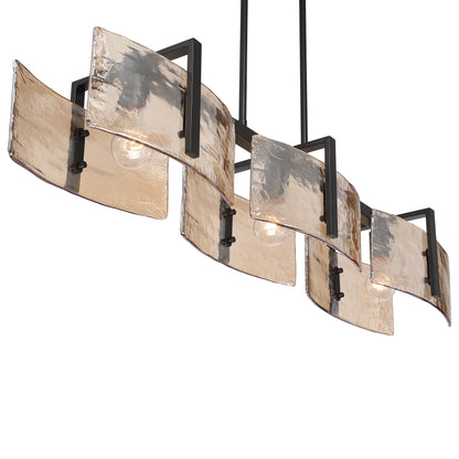 Aenon 3-light Island Light in Matte Black with Amber Water Glass - - Golden Lighting